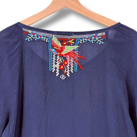 Johnny Was Olivia Embroidered Boho Blouse Top Size Large C79666-2 Floral Bird - Picture 6 of 10